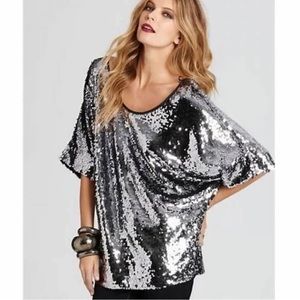 Rachel Zoe Anthracite Sequin Top Size Large